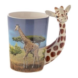 Giraffe Shaped Handle Mug with Savannah Decal