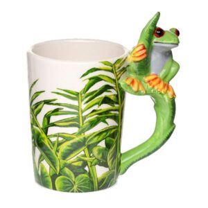 Tree Frog Shaped Handle Mug with Foliage Decal