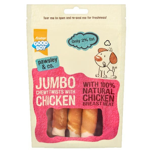 Good Boy Jumbo Chewy Twists with Chicken 100g Dog Treat 1 Good Boy Jumbo Chewy Twists with Chicken 100g Dog Treat