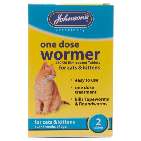 Johnson's One Dose Wormer 2x Tablets For Cats & Kittens 1 Johnson's One Dose Wormer 2x Tablets For Cats & Kittens