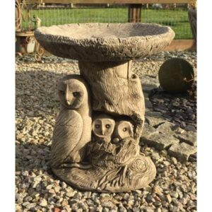 Owl Family Stone Bird Bath 52cm