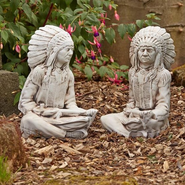 Native Indian Man Stone Garden Ornament 34cm 1 Native Indian Man Stone Garden Ornament 34cm
