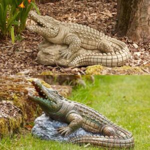 Croc on a Rock Stone Garden Ornament 47cm