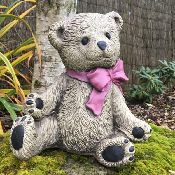 Teddy With Bow Stone Garden Ornament 33cm 1 Teddy With Bow Stone Garden Ornament 33cm
