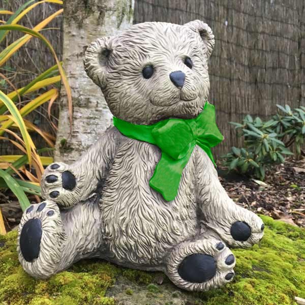 Teddy With Bow Stone Garden Ornament 33cm 2 Teddy With Bow Stone Garden Ornament 33cm - Image 2