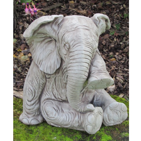 Sitting Elephant Stone Garden Ornament (Medium) 36cm 1 Sitting Elephant Stone Garden Ornament (Medium) 36cm