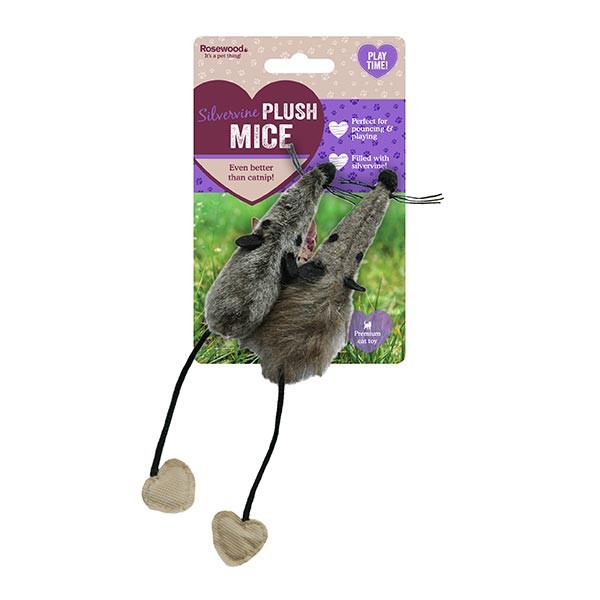 Rosewood Jolly Moggy Silvervine Mice 2 Pack Cat Toy 1 Rosewood Jolly Moggy Silvervine Mice 2 Pack Cat Toy