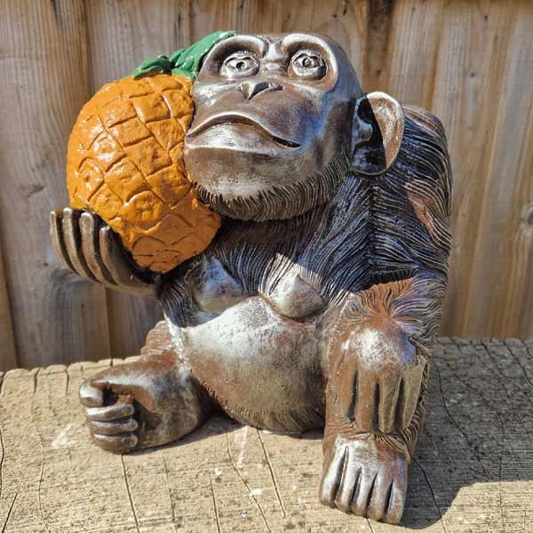 Monkey Holding Pineapple Stone Garden Ornament 28cm 1 Monkey Holding Pineapple Stone Garden Ornament 28cm