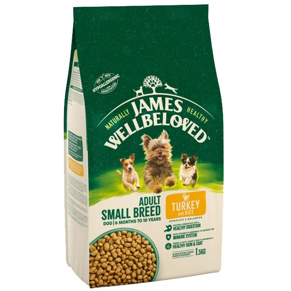 James Wellbeloved Turkey & Rice Small Breed Adult 1.5kg Dry Dog Food 1 James Wellbeloved Turkey & Rice Small Breed Adult 1.5kg Dry Dog Food