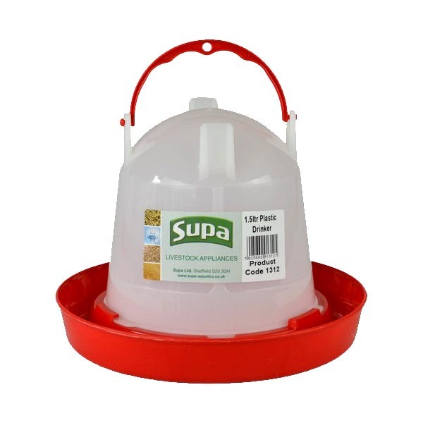Supa Red and White Plastic Poultry Drinker 1.5 Litres