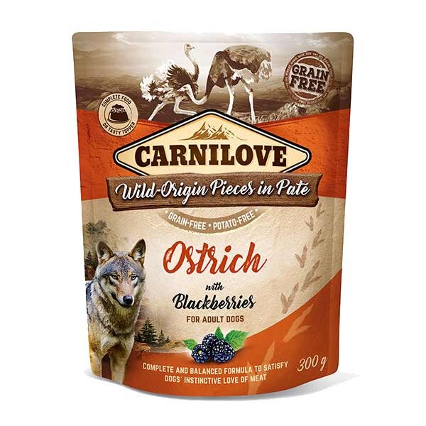 Carnilove Ostrich with Blackberries Adult 300g Pouch Wet Dog Food 1 Carnilove Ostrich with Blackberries Adult 300g Pouch Wet Dog Food