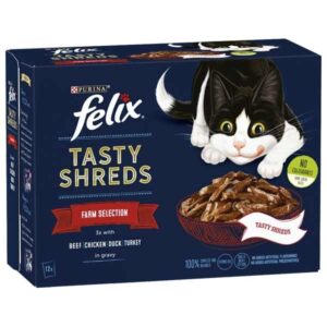 Felix Tasty Shreds Farm Selection Adult 12x80g Wet Cat Food