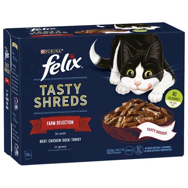 Felix Tasty Shreds Farm Selection Adult 12x80g Wet Cat Food 1 Felix Tasty Shreds Farm Selection Adult 12x80g Wet Cat Food