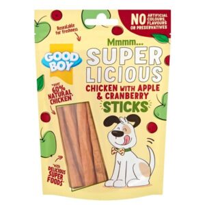 Good Boy Super Licious Chicken With Apple & Cranberry Sticks 100g Dog Treat