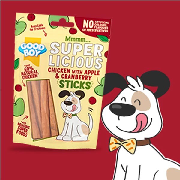 Good Boy Super Licious Chicken With Apple & Cranberry Sticks 100g Dog Treat 5 Good Boy Super Licious Chicken With Apple & Cranberry Sticks 100g Dog Treat - Image 5