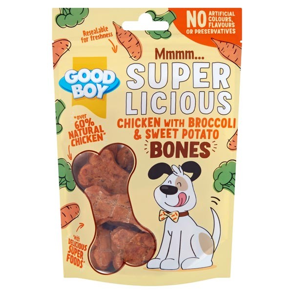 Good Boy SuperLicious Chicken With Broccoli & Sweet Potato Bones 100g Dog Treat 1 Good Boy SuperLicious Chicken With Broccoli & Sweet Potato Bones 100g Dog Treat