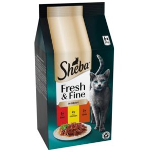 Sheba Fresh & Fine Cat Pouches with Beef, Chicken & Lamb in Gravy 6x50g
