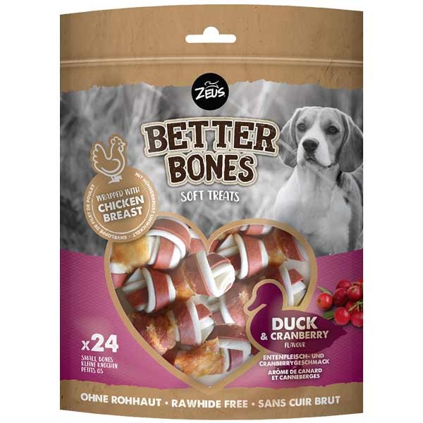 Zeus Better Bones Duck & Cranberry Wrapped Bones 24 Pack Dog Treat 1 Zeus Better Bones Duck & Cranberry Wrapped Bones 24 Pack Dog Treat