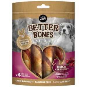 Zeus Better Bones Duck & Cranberry Large Rolls 4 Pack Dog Treat