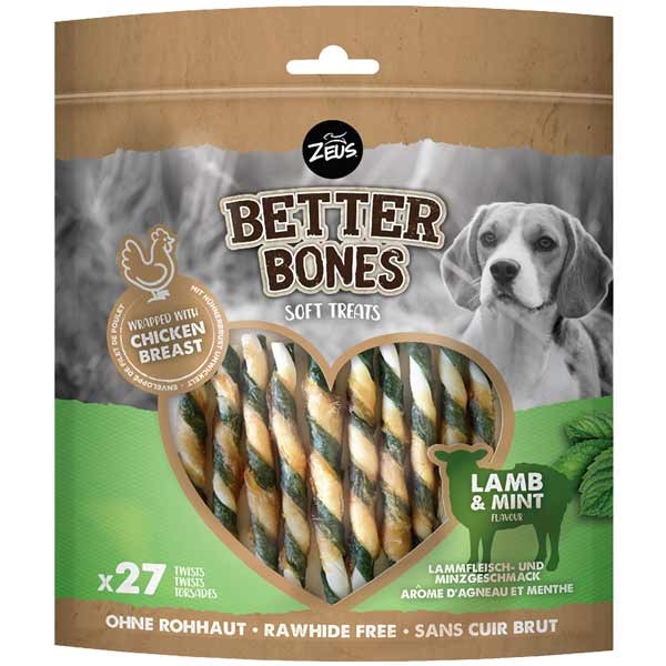 Zeus Better Bones Lamb & Mint Wrapped Twists 27 Pack Dog Treat 1 Zeus Better Bones Lamb & Mint Wrapped Twists 27 Pack Dog Treat