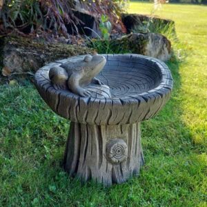 Frog on Log Stone Bird Bath 21cm