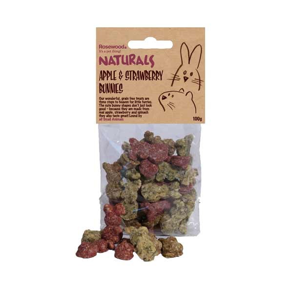 Rosewood Naturals Treats Apple & Strawberry Bunnies 100g 1 Rosewood Naturals Treats Apple & Strawberry Bunnies 100g