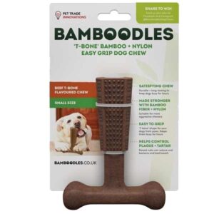 Bamboodles Dog T-Bone Bamboo+Nylon Chew Beef Small (4")
