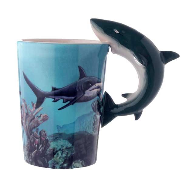 Shark Shaped Handle Mug With Underwater Decal 1 Shark Shaped Handle Mug With Underwater Decal