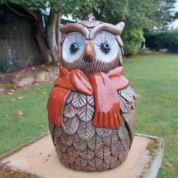 Owl With Scarf Stone Garden Ornament 29cm 2 Owl With Scarf Stone Garden Ornament 29cm - Image 2