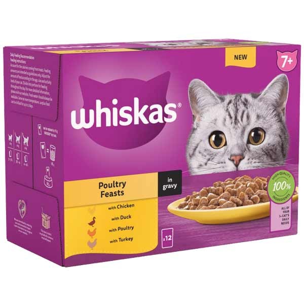 Whiskas Poultry Feasts in Gravy Senior 12 x 85g Wet Cat Food 1 Whiskas Poultry Feasts in Gravy Senior 12 x 85g Wet Cat Food