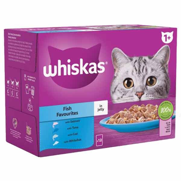 Whiskas Fish Favourites in Jelly Adult 12 x 85g Wet Cat Food 1 Whiskas Fish Favourites in Jelly Adult 12 x 85g Wet Cat Food