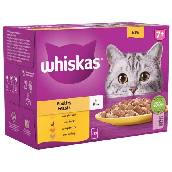 Whiskas Poultry Feasts in Jelly Senior 12 x 85g Wet Cat Food 1 Whiskas Poultry Feasts in Jelly Senior 12 x 85g Wet Cat Food