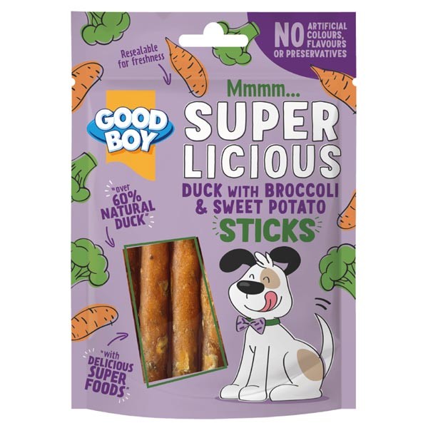 Good Boy Superlicious Duck with Broccoli & Sweet Potato Sticks 70g Dog Treat 1 Good Boy Superlicious Duck with Broccoli & Sweet Potato Sticks 70g Dog Treat