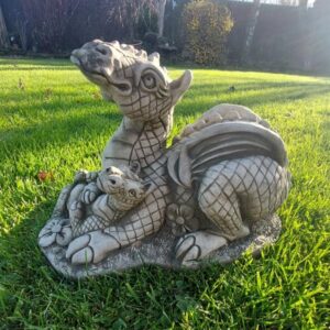 Mother & Baby Dragon Stone Garden Ornament 21cm