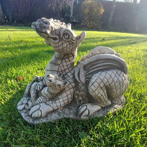 Mother & Baby Dragon Stone Garden Ornament 21cm 1 Mother & Baby Dragon Stone Garden Ornament 21cm