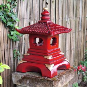 1 Tier Red Pagoda Oriental Stone Garden Ornament 45cm