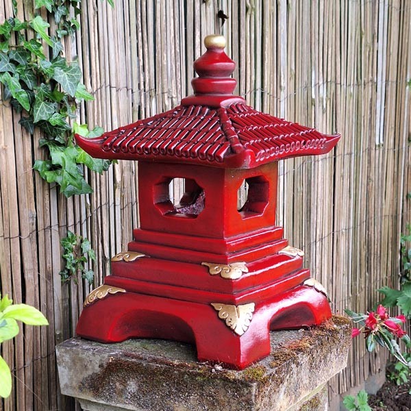 1 Tier Red Pagoda Oriental Stone Garden Ornament 45cm 1 1 Tier Red Pagoda Oriental Stone Garden Ornament 45cm
