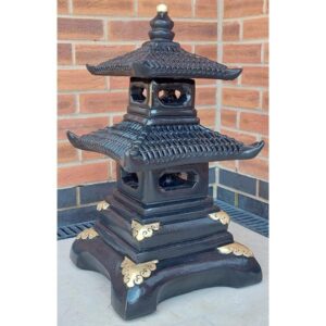 2 Tier Black Pagoda Oriental Stone Garden Ornament 70cm