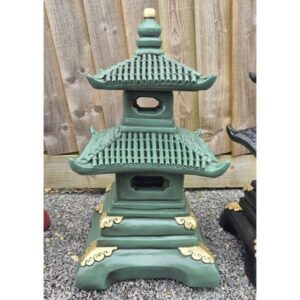 2 Tier Green Pagoda Oriental Stone Garden Ornament 70cm