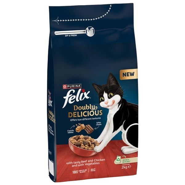 Felix Doubly Delicious Beef Chicken & Vegetables Dry Cat Food 2kg 1 Felix Doubly Delicious Beef Chicken & Vegetables Dry Cat Food 2kg