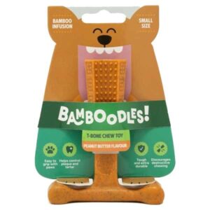 Bamboodles Dog T-Bone Bamboo+Nylon Chew Peanut Butter Small (4")