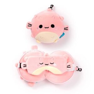 Relaxeazzz Adoramals Puffer Fish Plush Travel Pillow & Eye Mask