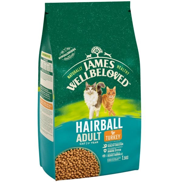 James Wellbeloved Hairball Turkey & Rice Adult 1.5kg Dry Cat Food 1 James Wellbeloved Hairball Turkey & Rice Adult 1.5kg Dry Cat Food