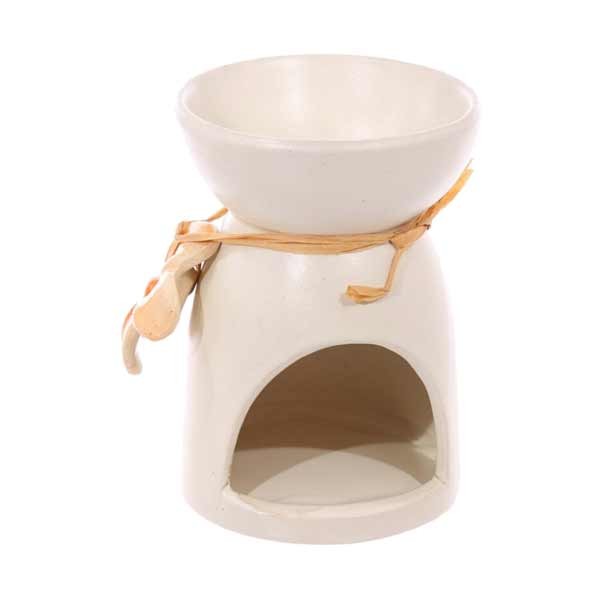 Eden Speckled Cream Ceramic Oil & Wax Melt Burner with Flower 3 Eden Speckled Cream Ceramic Oil & Wax Melt Burner with Flower - Image 3