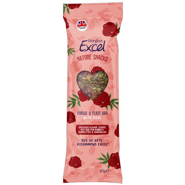 Burgess Excel Forage & Feast Hay Bar with Rose 60g 1 Burgess Excel Forage & Feast Hay Bar with Rose 60g