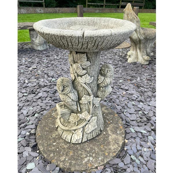 Twin Owl Stone Bird Bath 65cm
