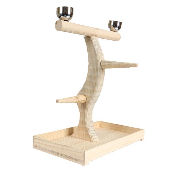 Northern Parrot Medium Table Top Wood Parrot with Feeding Bowls 1 Northern Parrot Medium Table Top Wood Parrot with Feeding Bowls