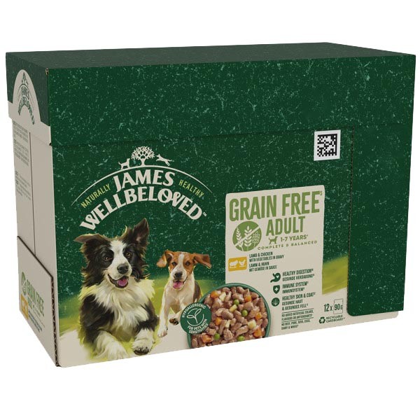 James Wellbeloved Grain Free Adult Lamb & Chicken in Gravy 12 x 90g Wet Dog Food