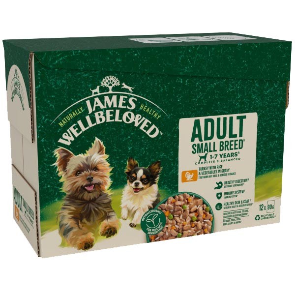 James Wellbeloved Turkey in Gravy Adult Small Breed 12x90g Wet Dog Food 1 James Wellbeloved Turkey in Gravy Adult Small Breed 12x90g Wet Dog Food