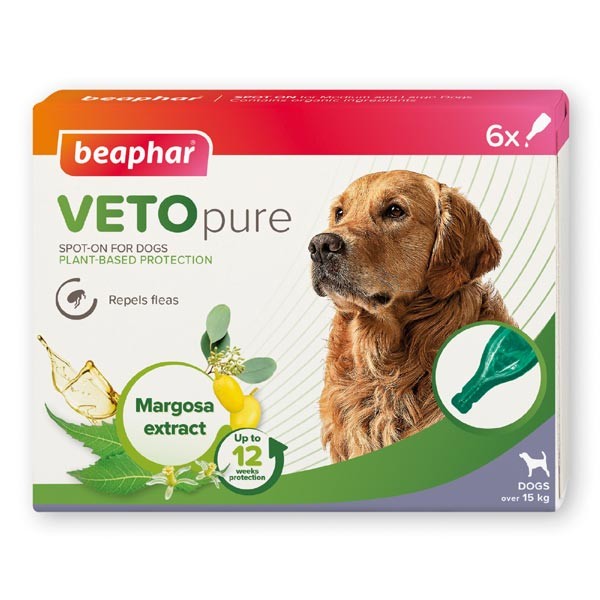 Beaphar VETOpure Plant-Based Protection Flea Spot-On for Dogs (over 15kg) 6 pipettes 1 Beaphar VETOpure Plant-Based Protection Flea Spot-On for Dogs (over 15kg) 6 pipettes
